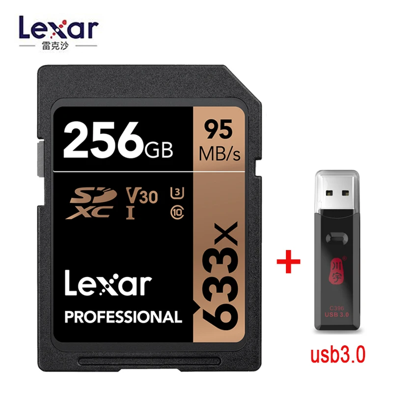 Lexar бренд SDXC SDHC SD карта 95 м/с 633x32 Гб 64 Гб 128 ГБ 256 ГБ 512 ГБ 1 ТБ U1 U3 класс 10 карта памяти для 1080p 3D 4K видеокамера - Емкость: 256GB-C396