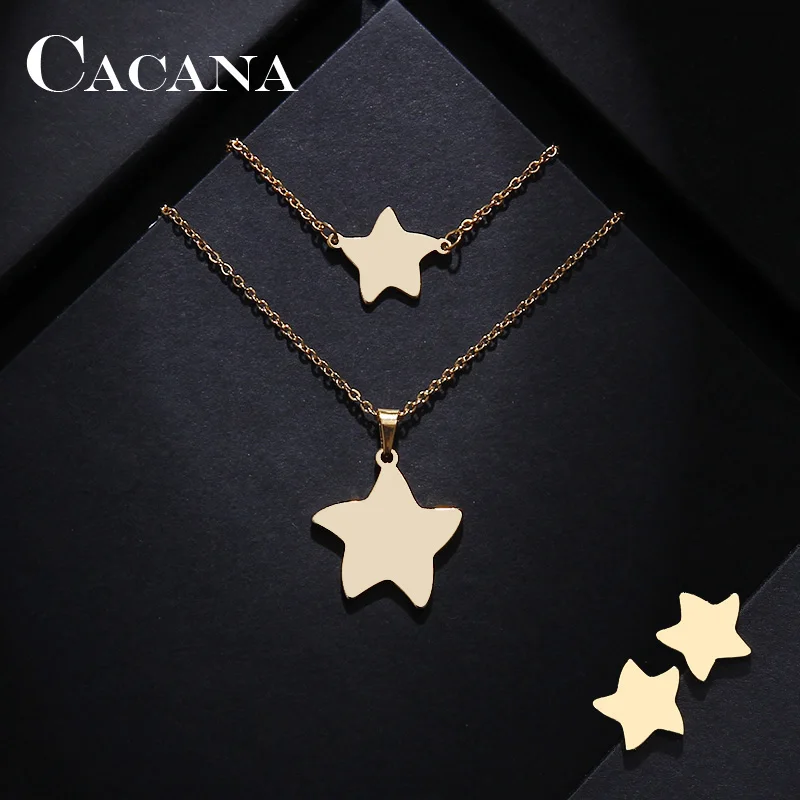 

CACANA Stainless Steel Sets For Women Starfish Shape Necklace Bracelet Earring Jewelry Lover's Engagement Jewelry S103