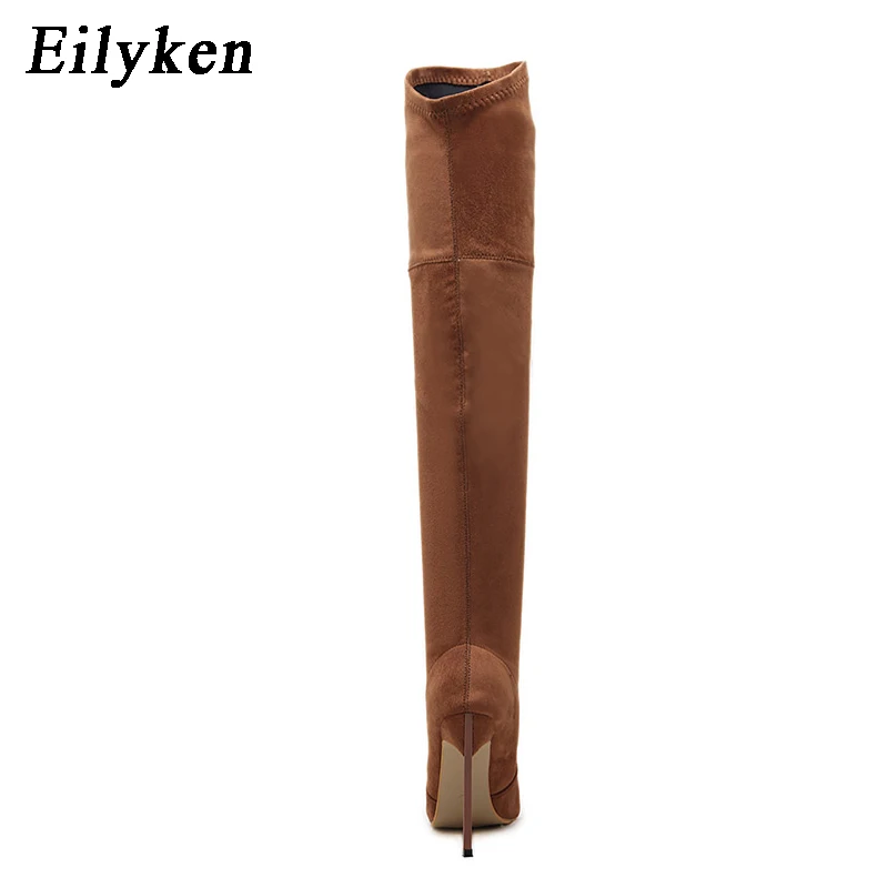 Eilyken/2021 г. Зимние женские сапоги Высокие до бедра из эластичной ткани Модные выше