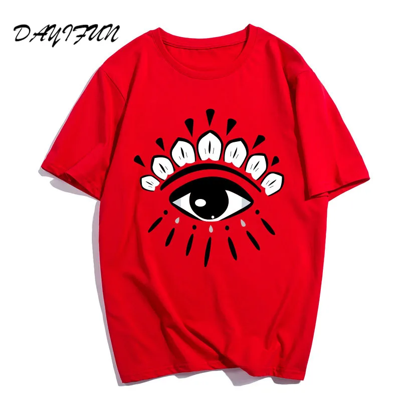 

DAYIFUN 2019 New Fashion t shirts Cotton Short Sleeves Women T-shirt Eyes Print t shirt Men Tops Tees Casual Couple t shirtT-085