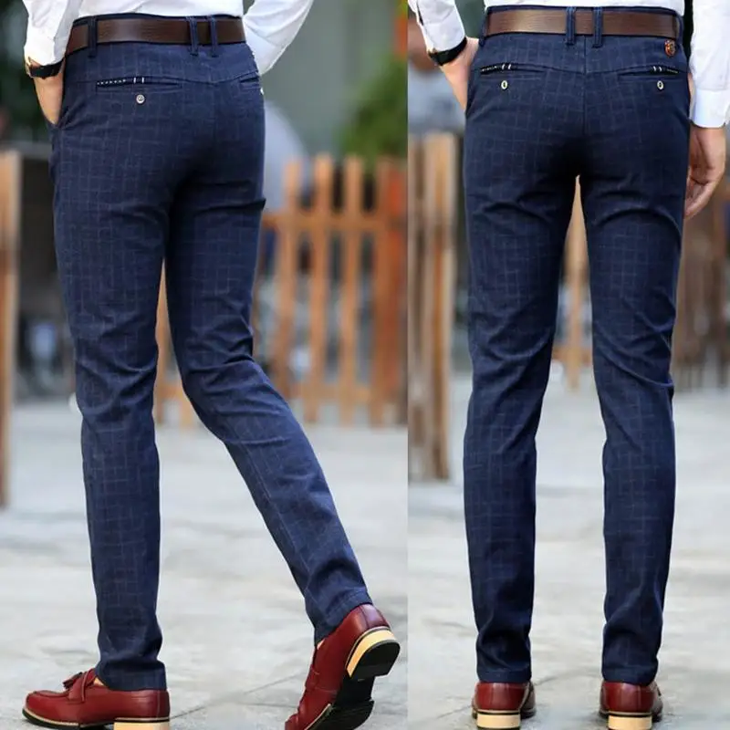 Новые весенние мужские модные деловые повседневные мужские длинные брюки эластичные прямые Формальные Брюки Большие размеры 28-размер 44