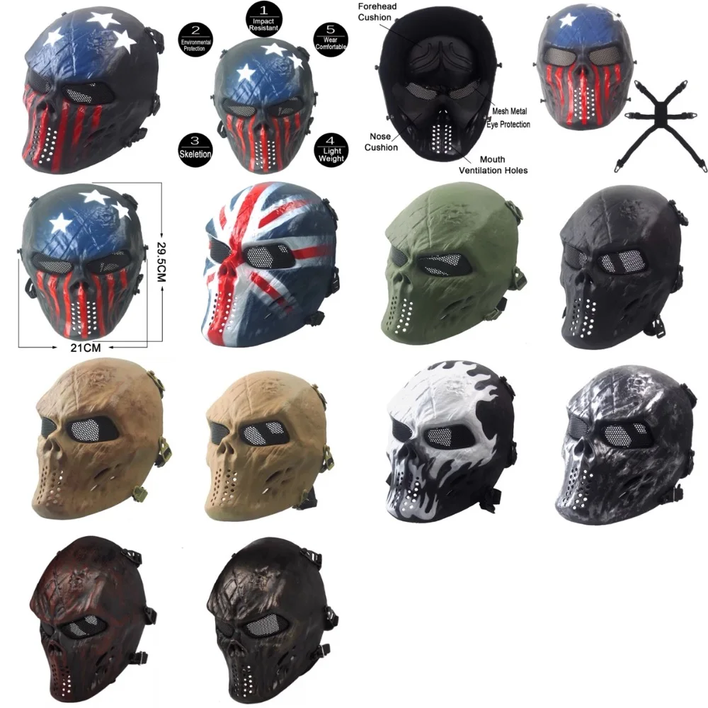 

Full Face Skull Mask Paintball Air soft Plastic Tactical Mask for CS War Game Halloween Death Cosplay Sport Protective
