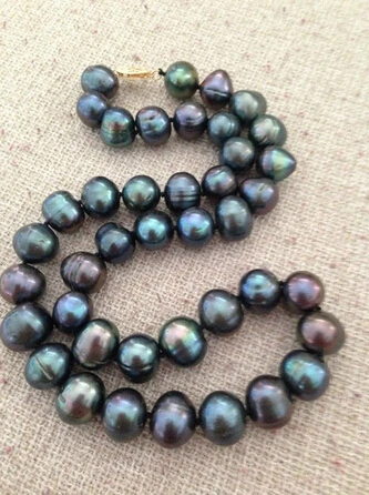 

11-12mm baroque tahitian black green pearl necklace