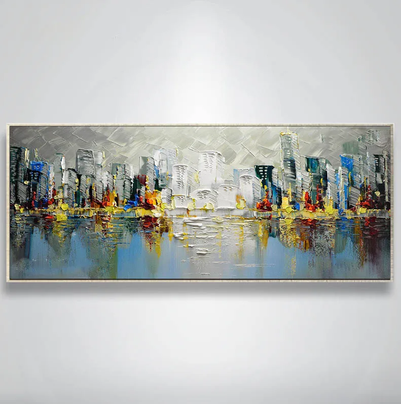 Handmade thick knife high quality Modern Abstract NEW YORK CITY Fine Artwork Canvas Decor Oil Painting Street Landscape | Дом и сад