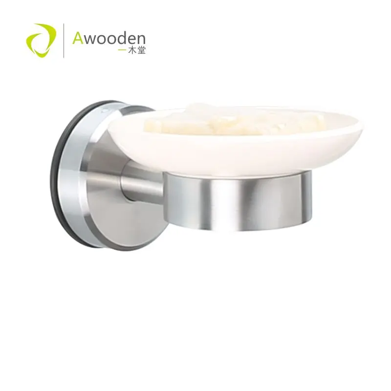Awooden присоска мыльница держатель с белым аксессуары для ванной комнаты поднос настенный из нержавеющей стали для ванная, туалет, кухня