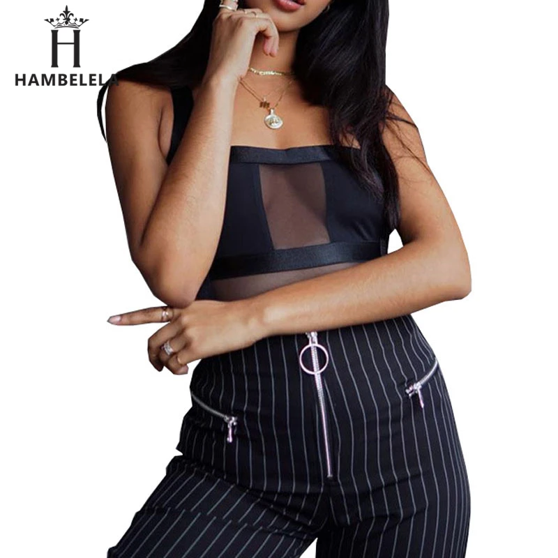 HAMBELELA Black Sexy Mesh Bodysuit Women Tops Body Suit V Neck Sleeveless Summer Bodycon Rompers Womens Jumpsuit Party Playsuit (6)