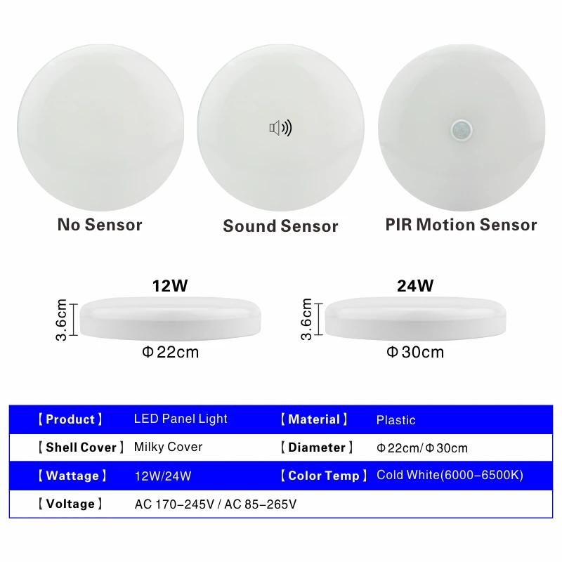 LED Ceiling Light 12W 24W PIR Motion Sensor Modern Lamp Surface Mounted Auto Smart Sounds Control A