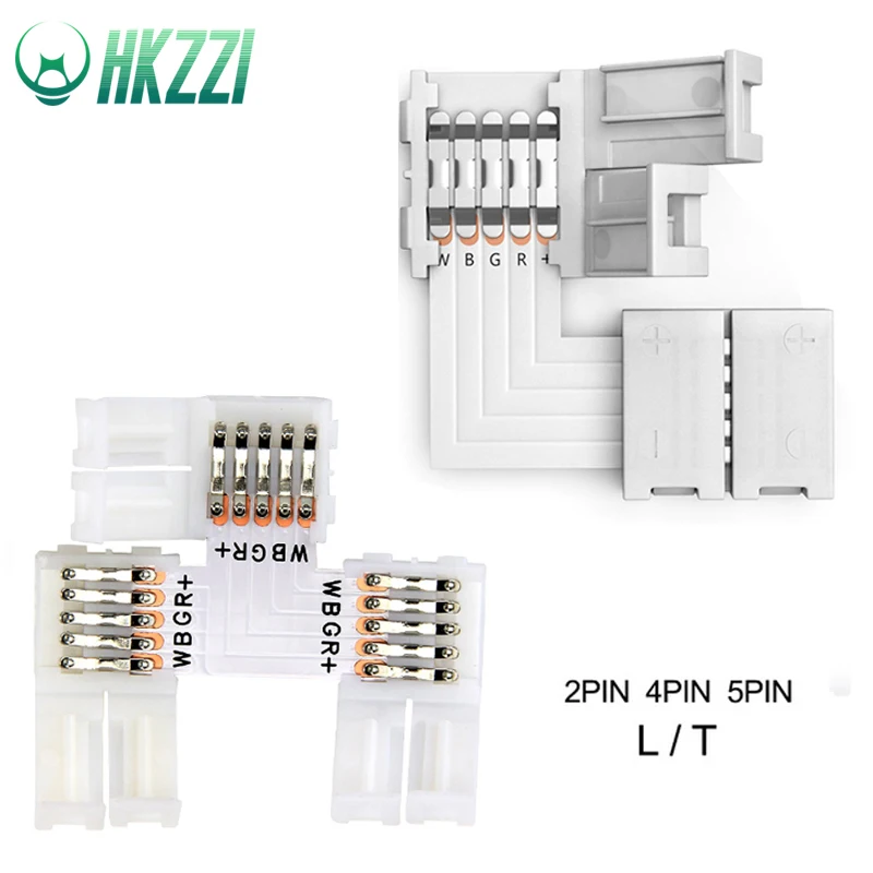 HKZZI светодиодные ленты разъемы 2PIN 3PIN 4PIN 5PIN L/T форма 10 мм Бесплатная Сварка Разъем 5