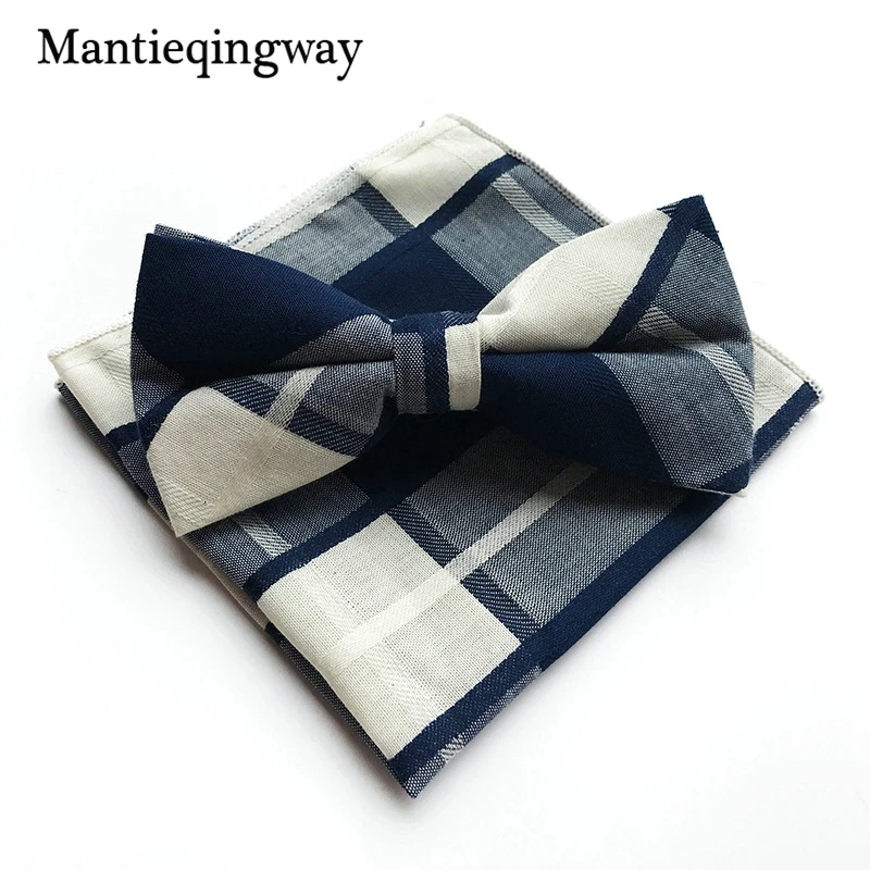 Mantieqingway 2017 плед хлопок 6 см свадебные Боути 25*25 см Pocket Square Set для Для мужчин Бизнес Gravatas Для мужчин костюм с галстуком платок