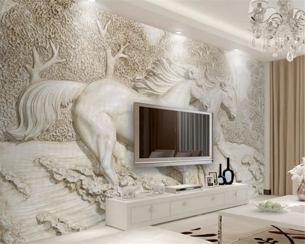 Beibehang personalizado mural Europea alta calidad 3D relevación Caballo Blanco TV pared papel de pared 3d papel de pared decoración