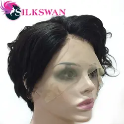 Silkswan синтетические волосы на кружеве человеческие Искусственные парики натуральный цвет короткие Pixie Cut Искусственные парики 150
