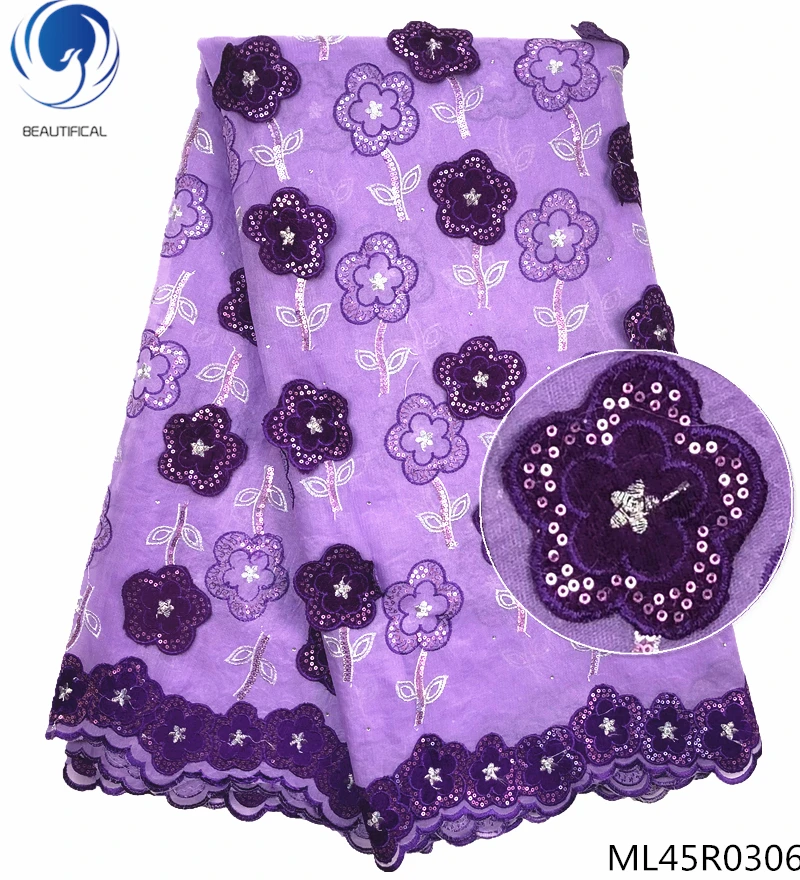 

BEAUTIFICAL purple color organza lace with sequins lace fabric high quality african lace materials 5 yards/lot on sales ML45R03