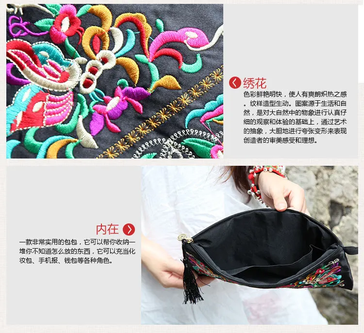 Women Clutch Evening Bag Embroidery Flower Wallet Ladies Leisure National Hand Bags Purse (11)