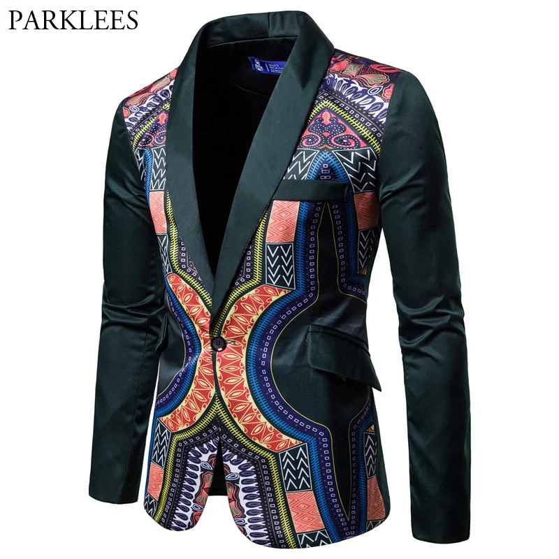 

African Dashiki Blazer Jacket 2018 Brand New Slim Fit Single Breasted One Button Suit Blazer Men Wedding Party Blazers Masculino