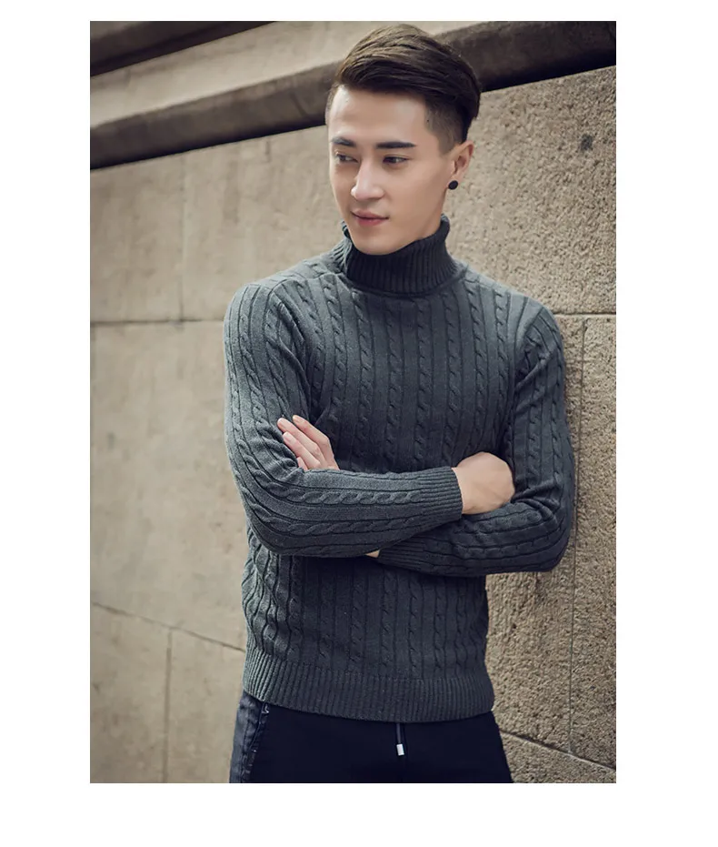 AreMoMuWha Зимние черные сапоги водолазка Для мужчин утолщенный вязаный свитер ремонт Корейская версия молодежи с длинными рукавами хлопок