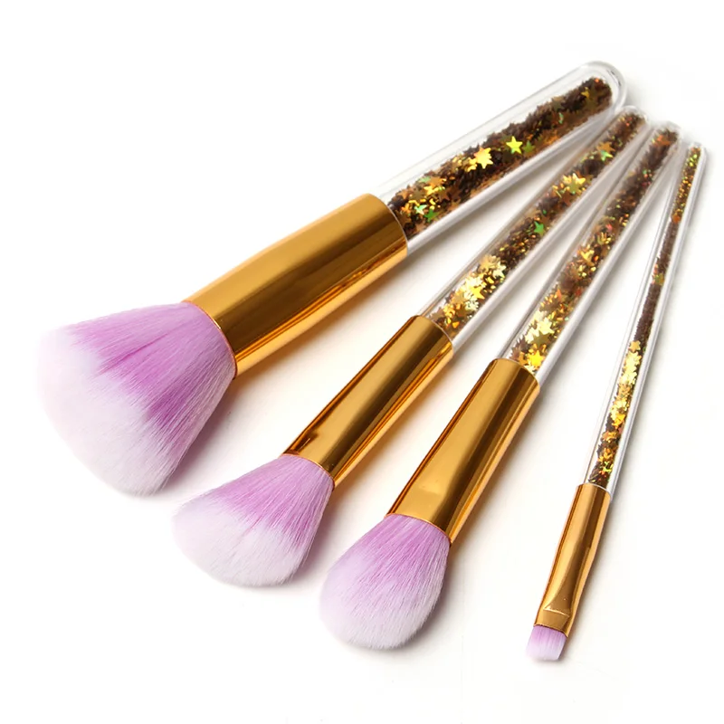 

New 4pcs Gold Glitter Unicorn Crystal Handle Makeup Brushes Set Shinny Foundation Brush Blending Eye Face Brush maquillaje