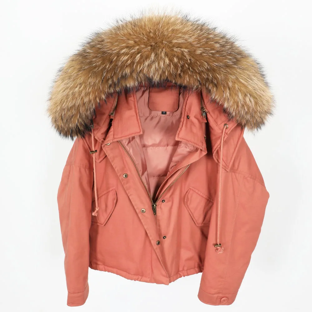 

Maomaokong2018 new natural raccoon fur collar women's down jacket in the long section park warm jacket coat high quality hooded