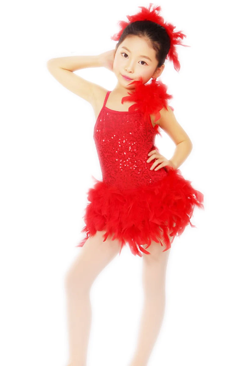 Kids Red Feather Children Ballet Dance Costumes Professional Tutu