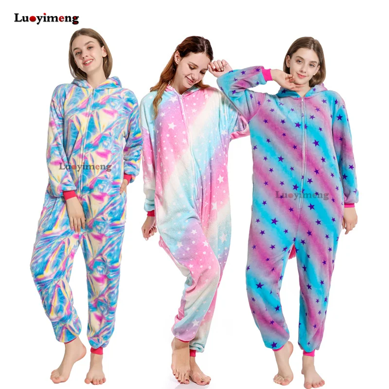 Зимние женские пижамы в виде животных, Ститч, единорог, одежда для сна, Onesie, единорог, пижама, наборы, кугуруми, для мужчин, взрослых, фланелевая ночная рубашка с пандой