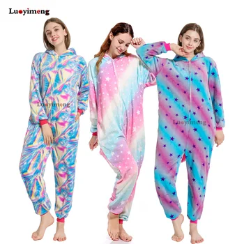 

2019 Winter Women Animal Pajamas Stitch Unicornio Sleepwear Onesie Unicorn Pijimas Sets Kugurumi Men Adult Flannel Panda Nightie
