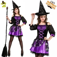 Purim Ladies Ghost Witch Costumes Women's Purple Noble Sorceress&Enchantress Princess For Halloween Party Cosplay Fancy Dress