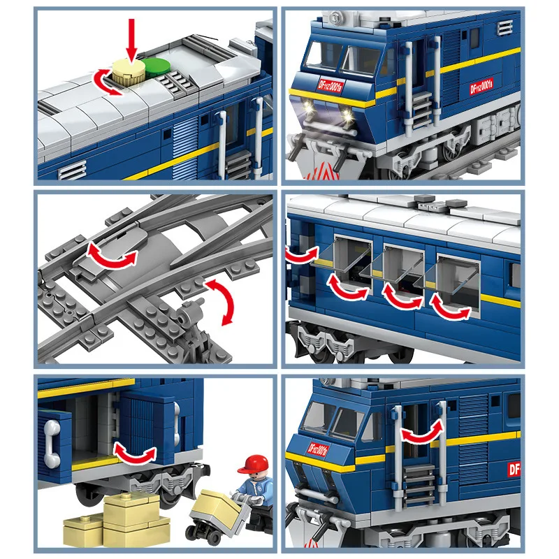 Городской электроприводной дизельный поезд рельс строительные блоки комплекты кирпичей Дети Классические игрушки-конструкторы город серии Модель поезда