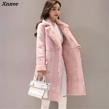 Для женщин длинное пальто осень-зима теплый бархат утолщаются из искусственной замши пальто парка женский сплошной двубортная куртка Верхняя одежда Xnxee