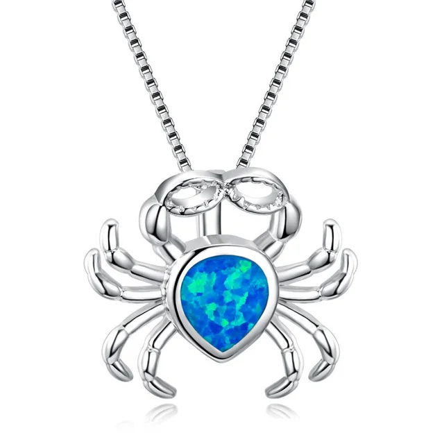 FDLK  Hot New Arrival Cute Ocean Beach Jewelry Blue Opal Sea Turtle 1PC Allergy Free Adjustable Pendant Necklace Crab