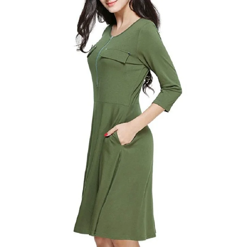 

Women's Dresses Autumn and Winter A-shaped Dresses Seven-Sleeve Pure-color Dresses