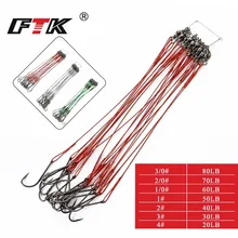 Linha de pesca de aço antimordida ftk, linha líder de fio de aço com 3 cores, acessório de pesca giratório, 20/pçs/lote