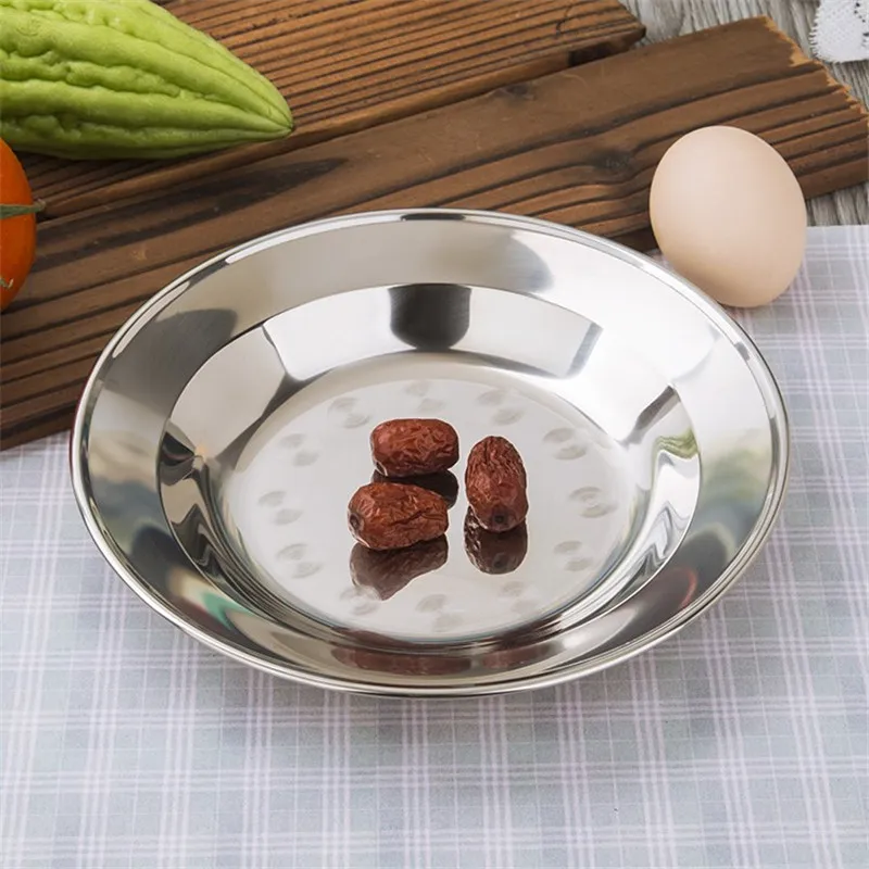 

1pcs good quality stainless steel plate round BBQ Thickened Barbecue bone tableware Dish Dinner Plate Food Container Cake Plate