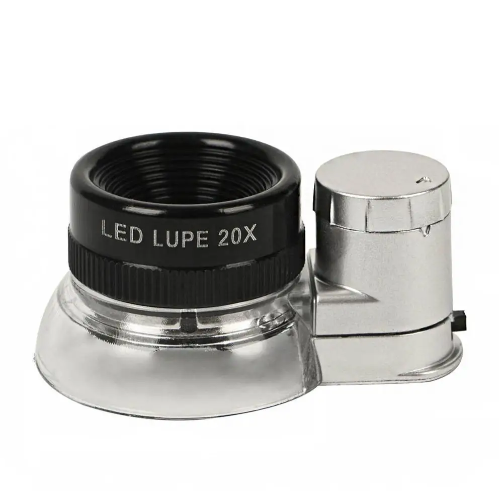 Pocket Size 20X Adjustable Zoom LED Lupe Illuminated Magnifier Cloth