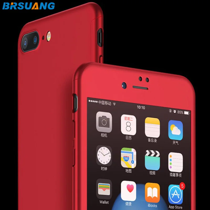 

100pcs/lot BRSUANG 360 Degree PC Protective Front Back Cover Cases With Front Tempered Glass For iPhone XR XS X 8 7 6S 6Plus 5S