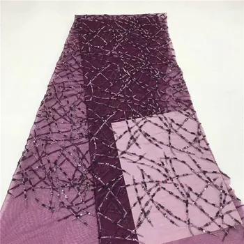 

African Lace Fabric 2019 3D Appliques Fabric High Quality sequins Lace Fabric African French Tulle Lace For Wedding black wine