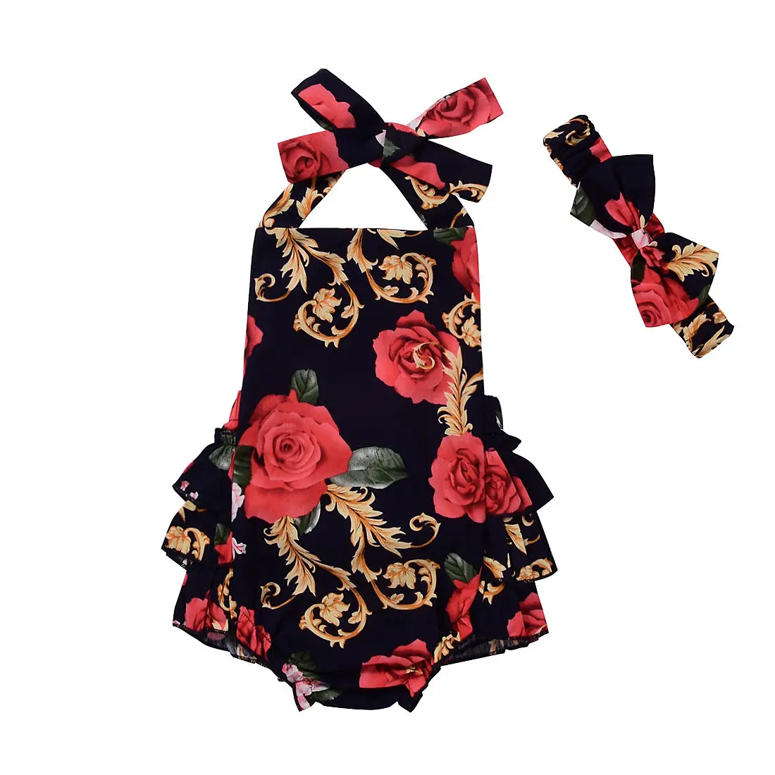 

Cute Baby Rompers Summer Newborn Baby Girl Clothes Red Flower Jumper Backless Romper Sleeveless Infantil Girls Jumpsuit Sunsuit