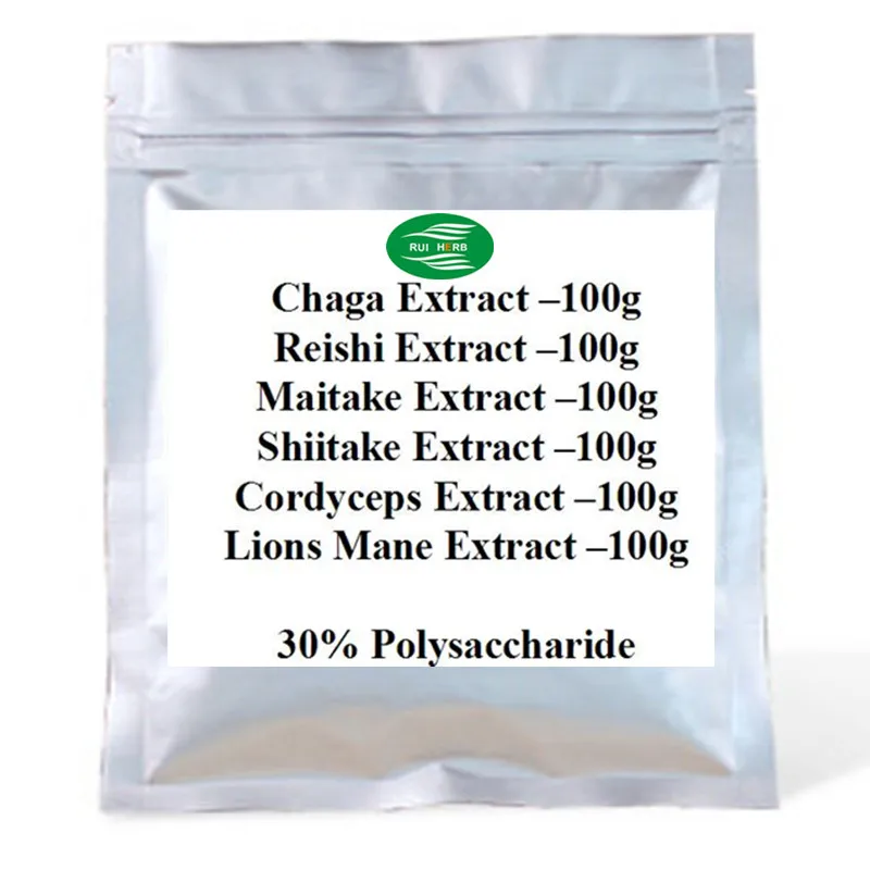 

TOP6 Mixed Mushroom 30% Polysaccharide Chaga Reishi Cordyceps Maitake Shiitake Lions Mane Powder each 100gram total 600gram