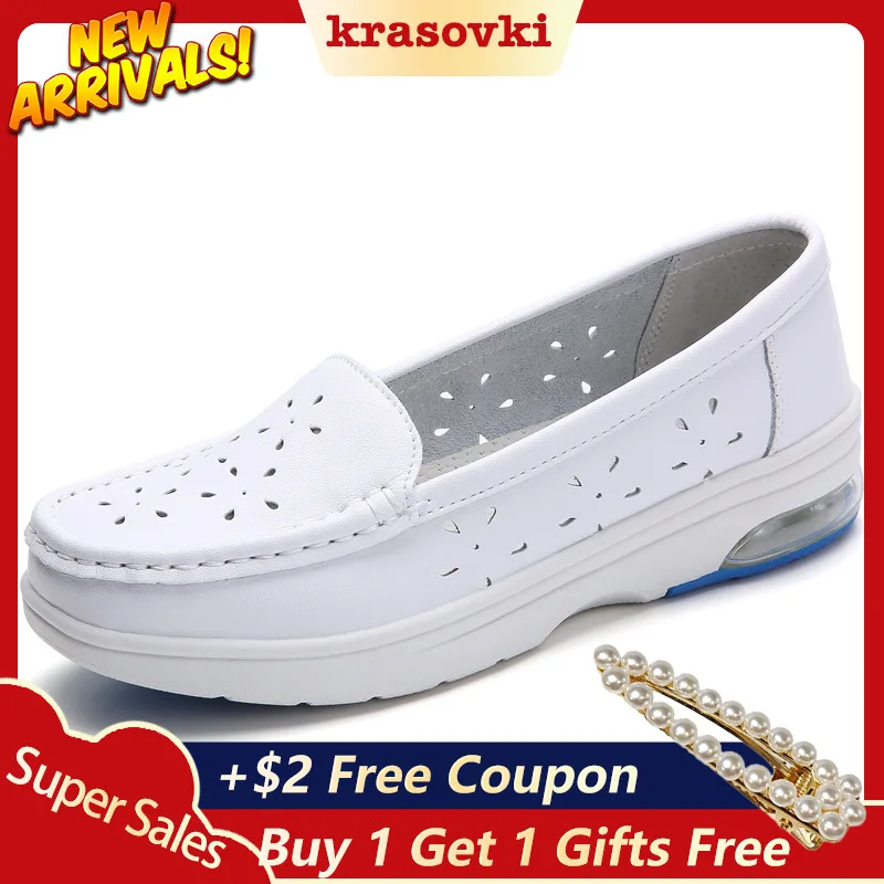 

Krasovki Single Shoes Women Spring Breathable Leather Thick Bottom Oxford White Shoes Dropshipping Anti Skid Slip on Women Shoes