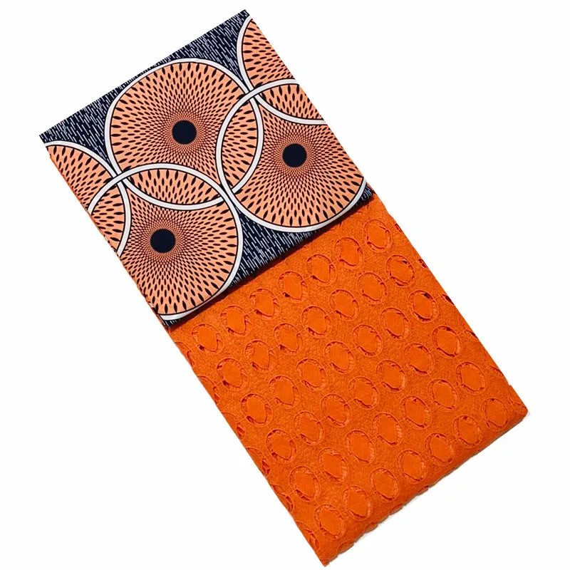 

New design African wax mix lace Fabric 3+2.5yards ankara african fabric match orange cord lace for party dress