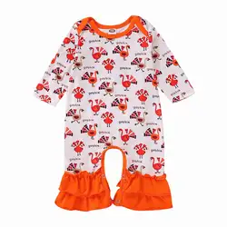 Для новорожденных для маленьких девочек мальчиков Турции с длинными рукавами комбинезон кружевной наряд с цветочным принтом, одежда