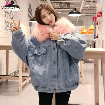 

Spring Winter New Warm Winter Bomber Women Warm Hooded Coat Jeans Denim Jackets Basic Ladies One Size Windbreaker Female Large