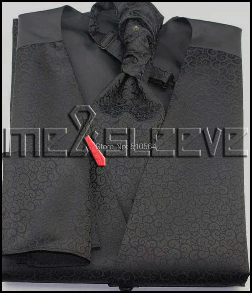 Мужской жилет с одной грудью, жилет с черным узором(жилет+ галстук-бабочка+ платок+ запонки