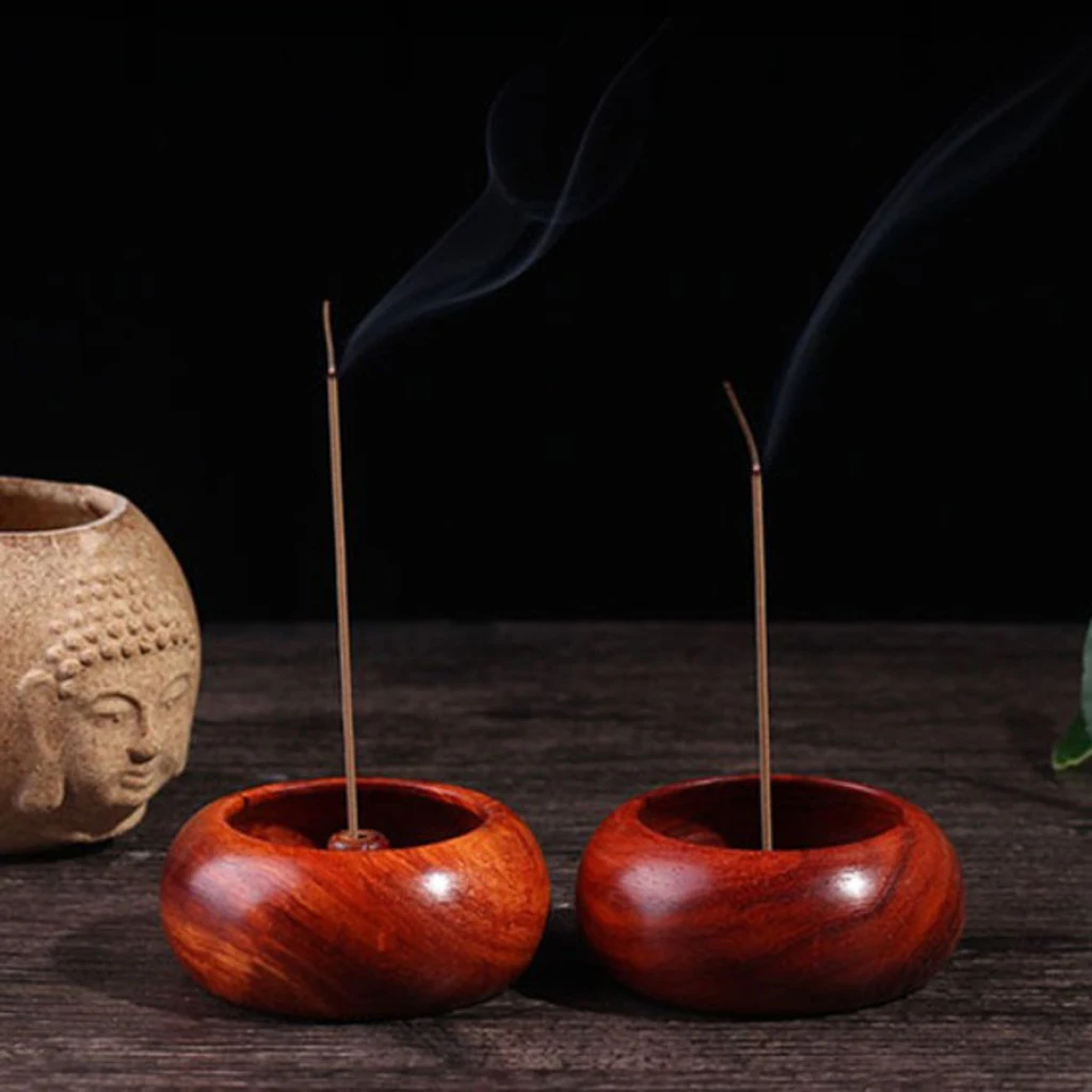Decorative Wooden Incense Stick Burner Bowl Incense Ash Catcher Tray Wooden Incense Holder with Wooden Plate