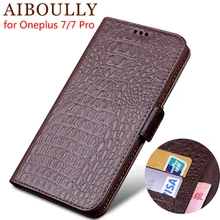AIBOULLY Genuine Leather Flip Case For Oneplus 7 Pro Protective Phone Cover Leather Wallet Silicon Cases For Oneplus 6 6T 7