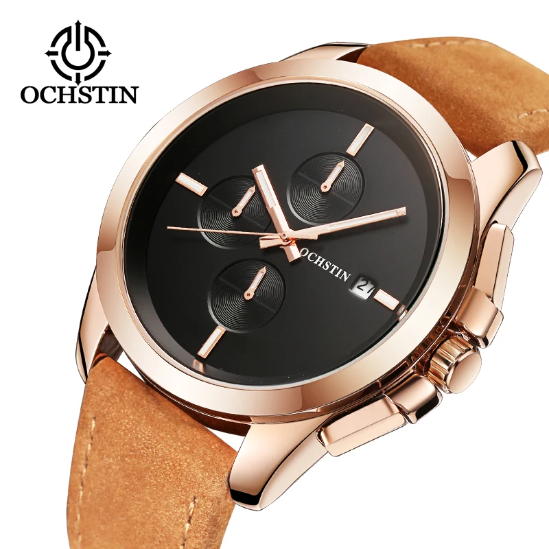 OCHSTIN New Fashion For Man Rose Minimalist Bussiness hand Watches Casual Quartz Leather Strap Simple Relogio Masculino Clock for oppo a58 4g side buckle double fold hand strap leather phone case royal