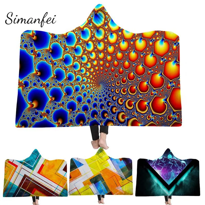 

Simanfei Watercolor Geometric Hooded Blanket Creative Colorful Thicken Fleece Microfiber Throw Blanket Bedding