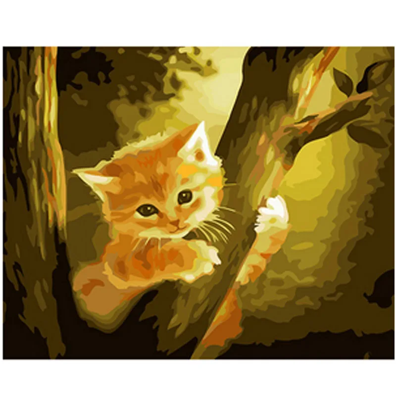 

Cat Climbing Tree DIY Painting By Numbers Kits Poster Pictures Paint Canvas Coloring Painting By Numbers For Home Wall Decor