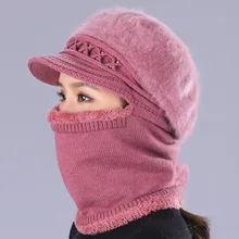 SUOGRY Новинка зимы Для женщин зимняя шапка и шарф вязаный Шапки для Для женщин кролика шерсть животных Кепки Дамская мода Skullies