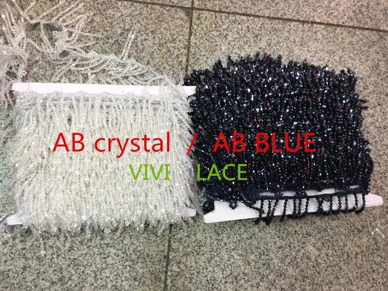Best 10 yards bag fs033# AB Crystal color AB blue beads tassel fringe 5cm width for decoration dress fashion designer,