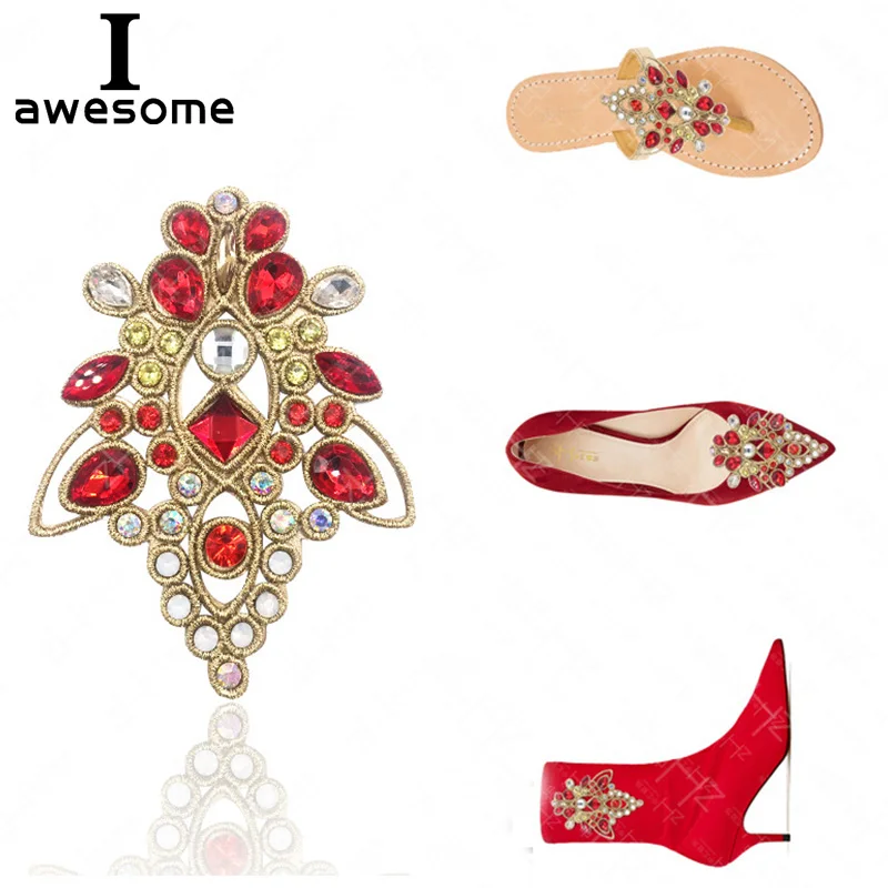 

Red Lace Rhinestone Bridal Wedding Party Shoes Accessories High Heels sandals Boots DIY Manual Shoe Decorations Shoe's flower