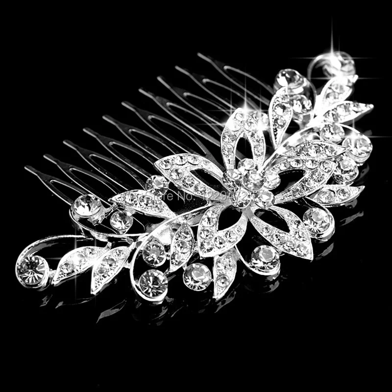 TREAZY лист цветок бабочка Свадебная Тиара Диаманте посеребренный кристалл жемчуг расчески для волос шпильки Свадебные ювелирные изделия аксессуары